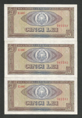 ROMANIA 5 LEI 1966 UNC [01] 3 Buc Serii Consecutive , pret / lot foto