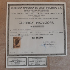 ACTIUNI - SOC. NATIONALA CREDIT INDUSTRIAL - CERTIF. PROVIZ. - 50000 LEI - 1947