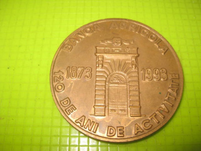 9214-Medalia Banca Agricola bronz-1873-1993, diam. 5.5 cm. foto