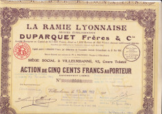 Ramie lyonnaise Actiune 500 franci 1962 Franta agricultura foto