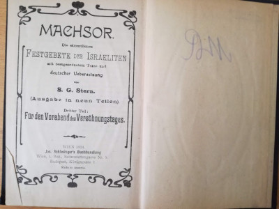 Machsor evreiesc interbelic, cu două stampile iudaica Libraria Hasefer 1924 Wien foto