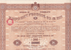 Obligatiune 250 franci aur 1933 Iugoslavia renta de stat 5 % foto