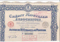 Credit Mobilier Indochinois - Saigon actiune 100 franci 1930 INDOCHINA bancar foto