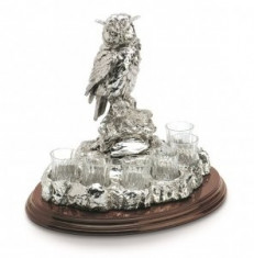 Set Vodca 6 pahare si statueta Bufnita Argint si pahare din Cristal by Chinelli made in Italy foto