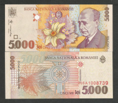 ROMANIA 5000 5.000 LEI 1998 UNC [1] Filigran BNR MIC - DREPT foto