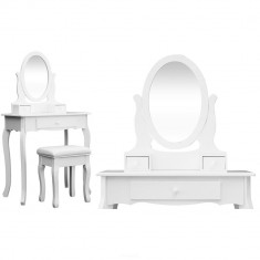 Set Masa Toaleta pentru Machiaj cu Oglinda si 3 Sertare + Scaun, Culoare Alb foto