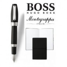 Set Fortuna Black Steel Fountain Pen Montegrappa si Note Pad Hugo Boss foto