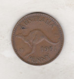 Bnk mnd Australia 1 penny 1951 , cangur, Australia si Oceania