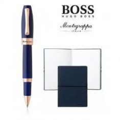 Set Fortuna Blue Rose Gold Rollerball Montegrappa si Note Pad Hugo Boss foto