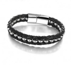 Bra ara Braided Barbati Black Leather foto