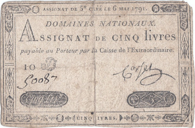 1791 (6 V), 5 livres (P-A42) - Franța! (CRC: 76%) 1791 Prima Emisie foto