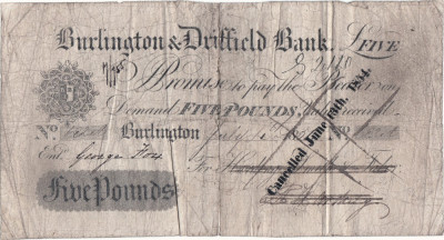 1851 (anulată 13 VI 1854), 5 pounds - Burlington &amp;amp; Driffield foto
