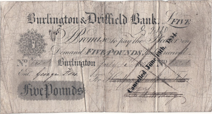 1851 (anulată 13 VI 1854), 5 pounds - Burlington &amp; Driffield