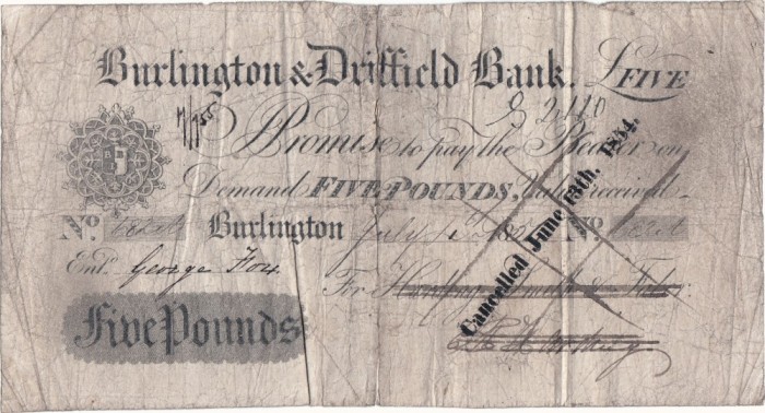 1851 (anulată 13 VI 1854), 5 pounds - Burlington &amp; Driffield