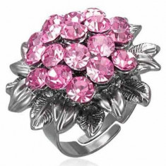 Inel in forma de floare cu zirconii roz si cutiuta bijuterii foto