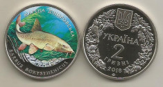 UCRAINA 2 HRIVNE 2018 FAUNA &amp;amp; FLORA : THE DNIEPER BARBEL , UNC in capsula foto