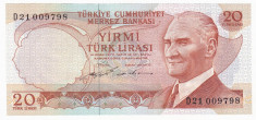 TURCIA 20 lire 1930 (1974) UNC Ataturk P-187a foto