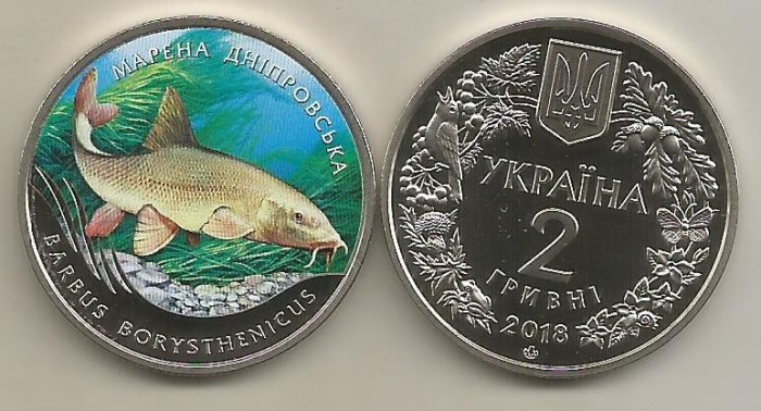 UCRAINA 2 HRIVNE 2018 FAUNA &amp; FLORA : THE DNIEPER BARBEL , UNC in Folder