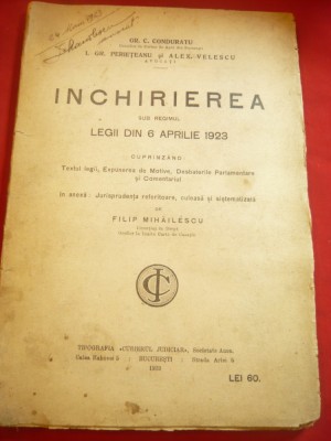 Gr.C.Conduratu ,Gr.Perieteanu Al.Velescu- Inchirierea -Curierul Judiciar 1923 foto