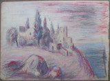 Castel la malul marii - semnat monogramic LK 1920, Peisaje, Pastel, Altul