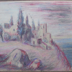 Castel la malul marii - semnat monogramic LK 1920