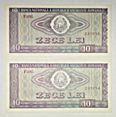 ROMANIA 10 ZECE LEI 1966 DOUA SERII CONSECUTIVE PERFECT UNC foto