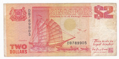 SINGAPORE 2 dolari ND 1990 VF- TDLR orange P-27 foto