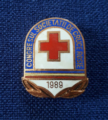 Insigna Congresul societatii de cruce rosie - 1989 - Rara foto