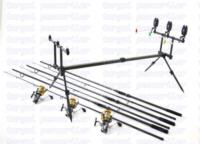 Kit Crap 3 lansete Avenger 3,6 m 3 mulinete KT5000A cu 9 rulmenti rod pod full