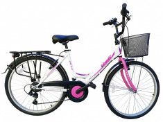 Bicicleta City Umit Safiro , Culoare Alb/Roz , Roata 26&amp;quot; , OtelPB Cod:26080000001 foto