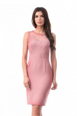 W705-5222 Rochie scurta, eleganta, cu insertii din plasa si broderie foto