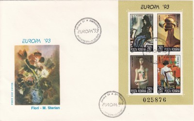 ROMANIA 1993 LP 1316 EUROPA &amp;#039;93 BLOC/PLIC PRIMA ZI A EMISIUNII foto