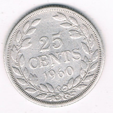 Moneda 25 cents 1960 - Liberia, 5,18 g argint 0,9000 foto