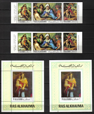 RAS AL KHAIMA JOC. CRACIUN 1970 MI.400-402 A+B +BLOCK 93 A+B MNH foto