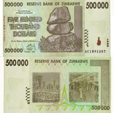 ZIMBABWE 500.000 dollars 2008 UNC!!! foto