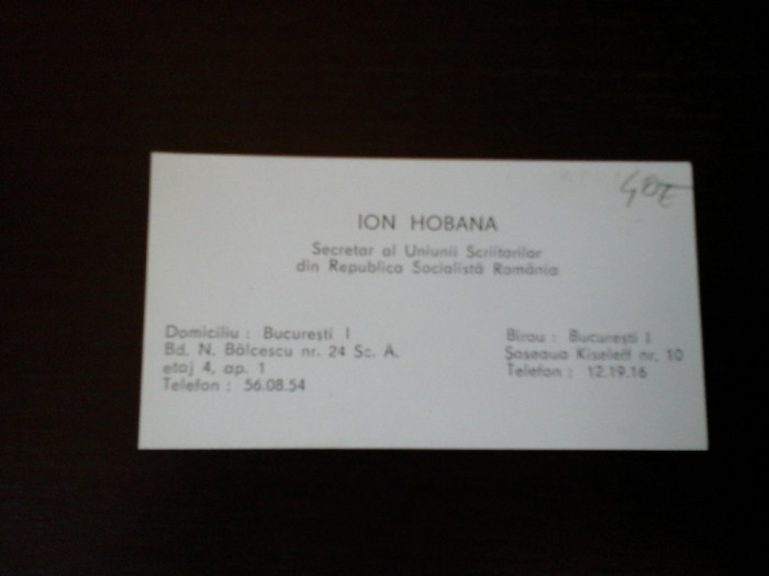 Carte de vizita Ion Hobana, cu dedicatie si semnatura