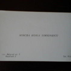 Carte de vizita Mircea Horia Simionescu, cu dedicatie