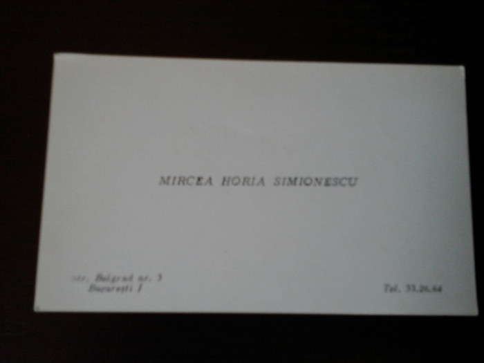 Carte de vizita Mircea Horia Simionescu, cu dedicatie