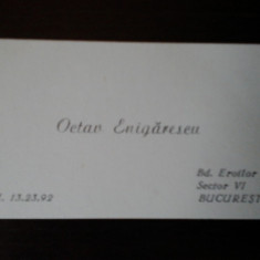 Carte de vizita Octav Enigărescu, cu dedicatie si semnatura
