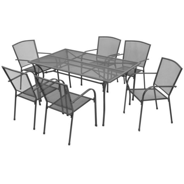 Set de mobilier de exterior, 7 piese, plasa din o?el foto mare Set de mobilier de exterior, 7 piese, plasa din o?el foto mare