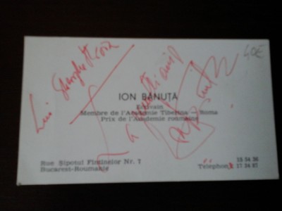 Carte de vizita Ion Bănuţă, cu dedicatie foto