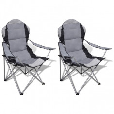Set 2 scaune pliabile de camping XXL, Gri foto