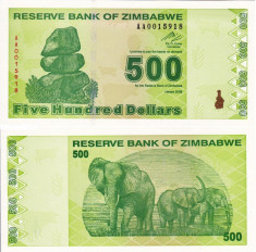 ZIMBABWE 500 dollars 2009 UNC!!! foto