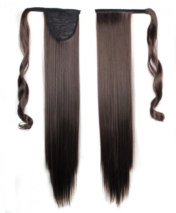 Extensie Coada Par Sintetic Ponytail Intins Drept Castaniu Inchis