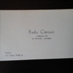 Carte de vizita Radu Cârneci, 1969, cu dedicatie