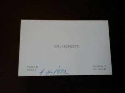 Carte de vizita Ion Frunzetti, 1972 foto
