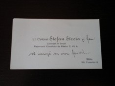Carte de vizita Lt. Colonel Stefan Stroia, cu dedicatie