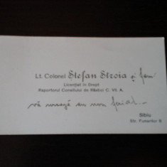 Carte de vizita Lt. Colonel Stefan Stroia, cu dedicatie