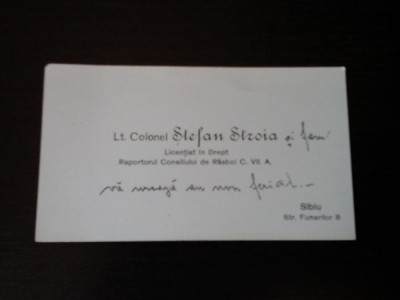 Carte de vizita Lt. Colonel Stefan Stroia, cu dedicatie foto