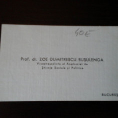 Carte de vizita Prof. dr. Zoe Dumitrescu Busulenga, cu dedicatie